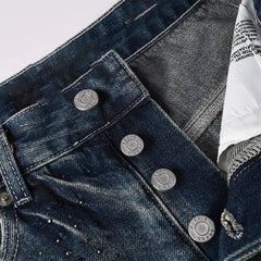 Mens trendy purple jeans 100% cotton Rhinestones #9131