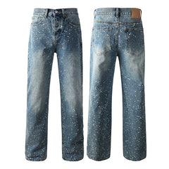 Mens trendy purple jeans 100% cotton Rhinestones #9126