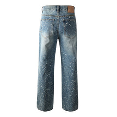Mens trendy purple jeans 100% cotton  Jeans Rhinestones #9126