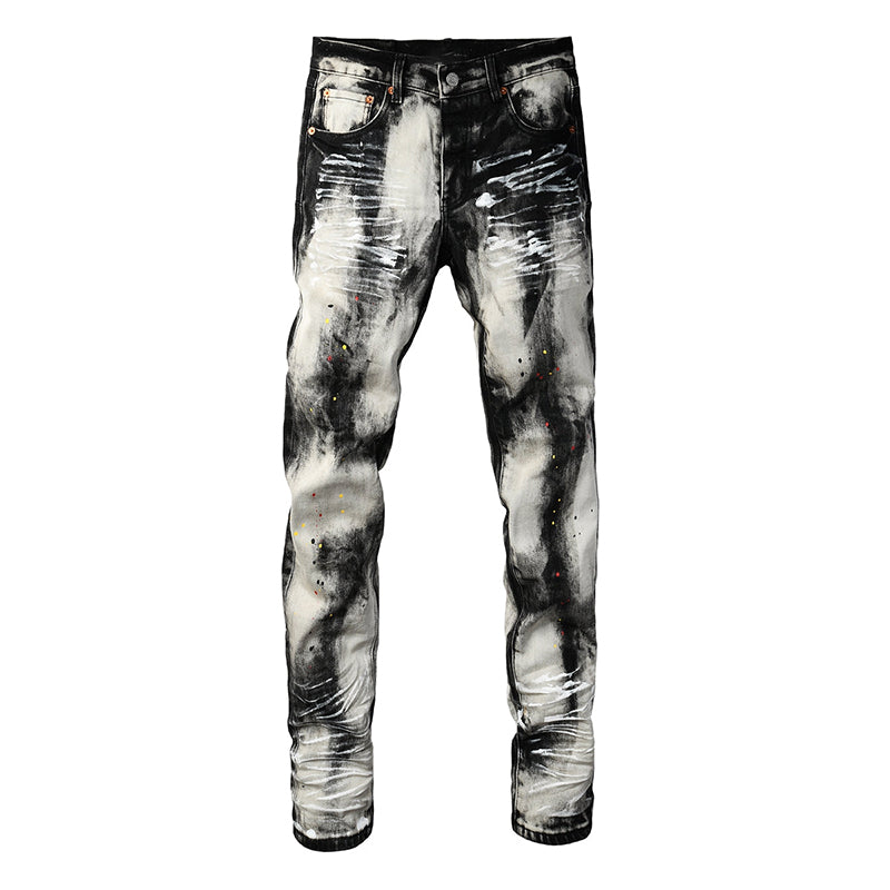 Mens trendy purple jeans 100% cotton High Street Distressed