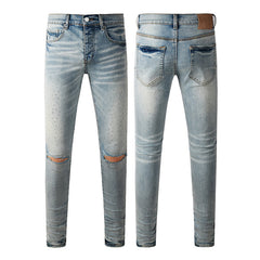Mens trendy purple jeans 100% cotton High Street Distressed