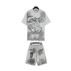Hellstar T-Shirt And Shorts Two-Piece Set High-quality pure cotton high-street clothing