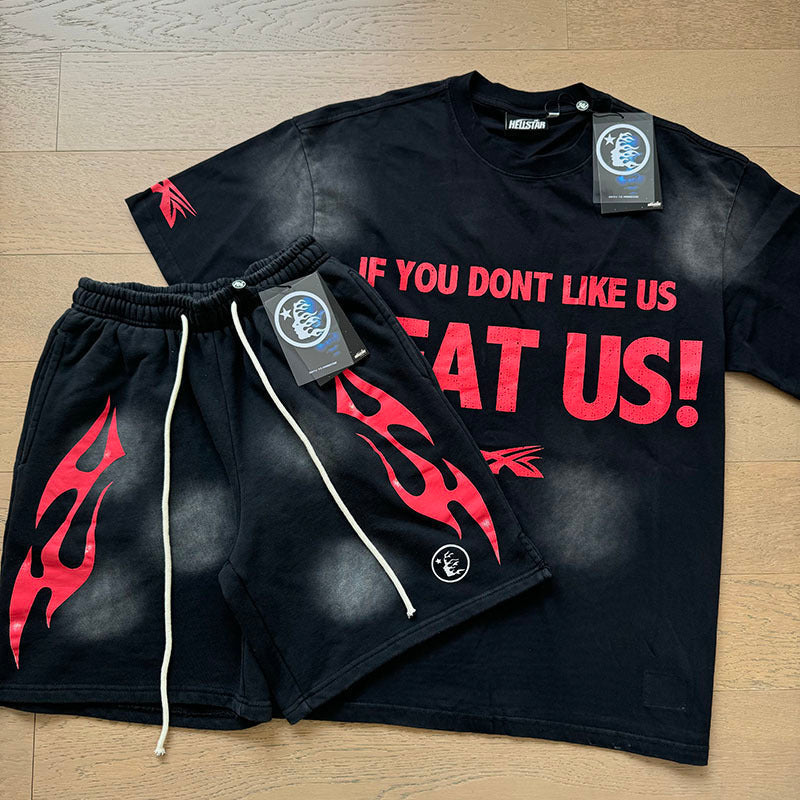 Hellstar T-Shirt And Shorts Two-Piece Set High-quality pure cotton high-street clothing