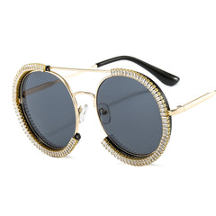 Trendy punk glasses diamond round frame uv protection