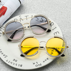 Trendy punk glasses diamond round frame uv protection