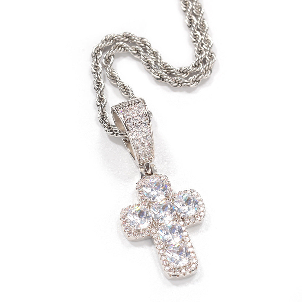 Jewelry Fashion Copper with Colored Zircon Cross Pendant Street rapper Spectrum