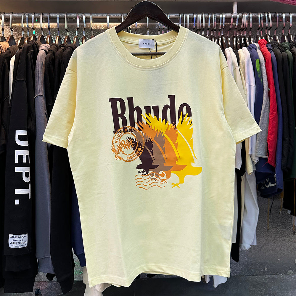Rhude T Shirts gradual change color pattern print cotton short sleeves men and women