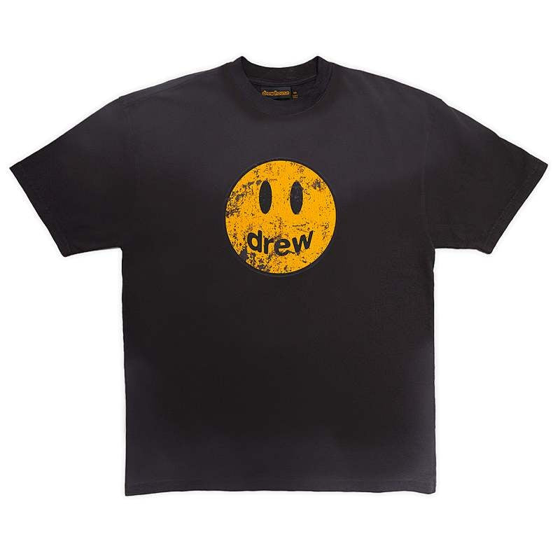 DREW HOUSE T Shirts Distressed black smiley face