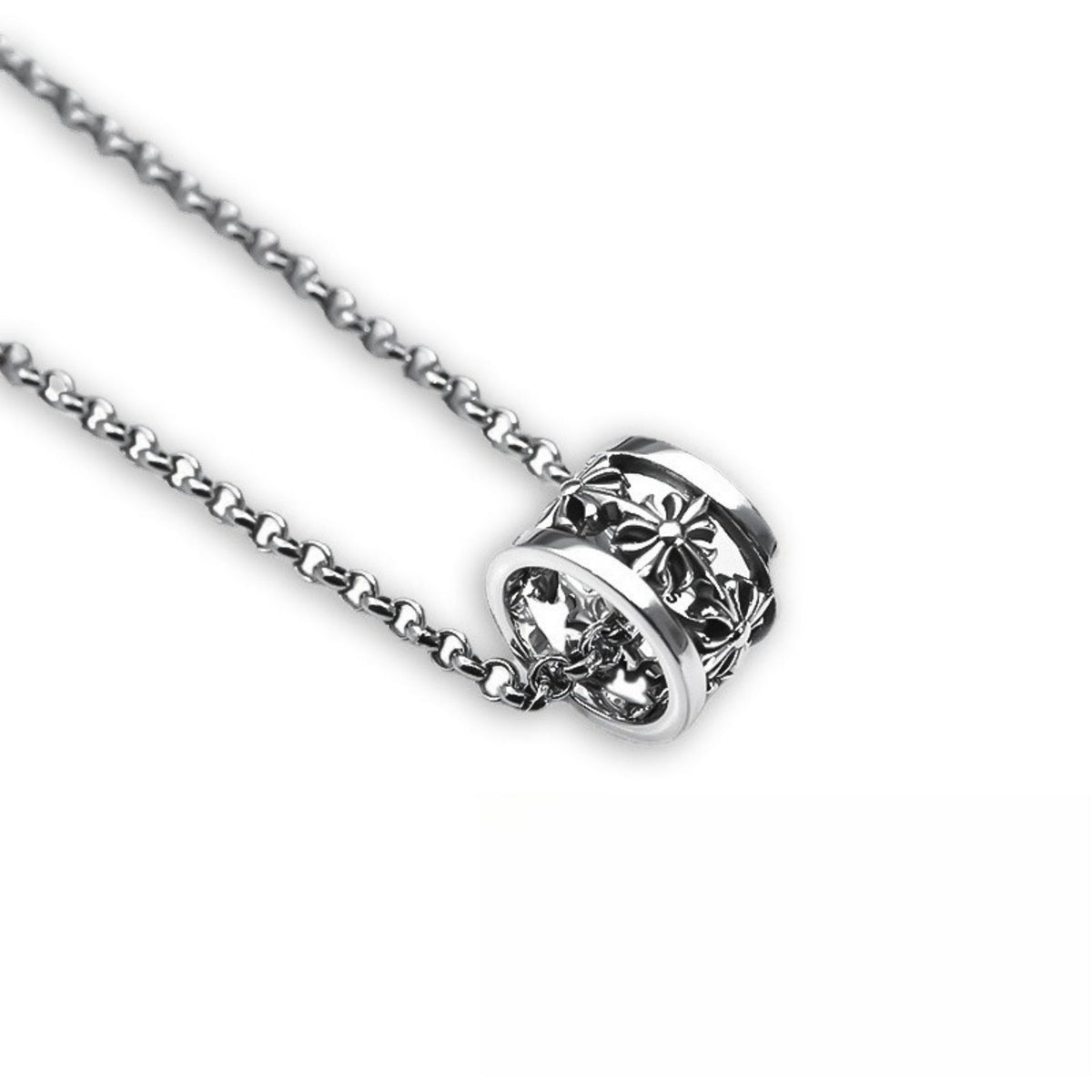 CHH Chrome heart Cross Necklace Thai Silver Circle Cross Pendant for Men and Women