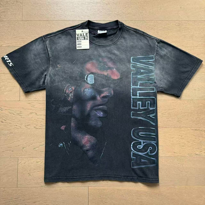 Valeforever Vale T Shirts Vintage-style distressed portrait wash