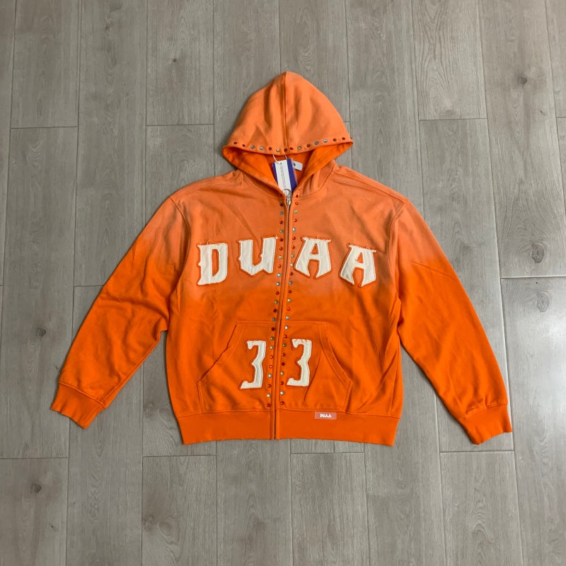 DUAA Hoodie trendy Rhinestone-Embellished Distressed Patch-Embroidered French Terry