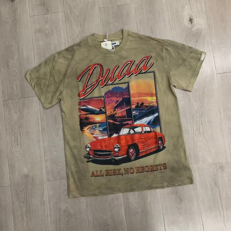 DUAA T shirts High-quality white ink direct-jet hot-drilling rhinestones