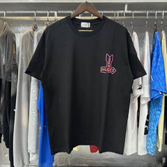 Rhude T Shirts Sunday Morning Fever Pink Arrow Print Men's and Women's Crew Neck Short Sleeves
