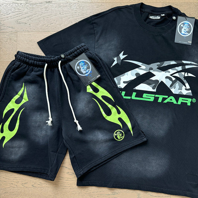 Hellstar T-Shirt And Shorts Two-Piece Set High-quality pure cotton high-street clothing