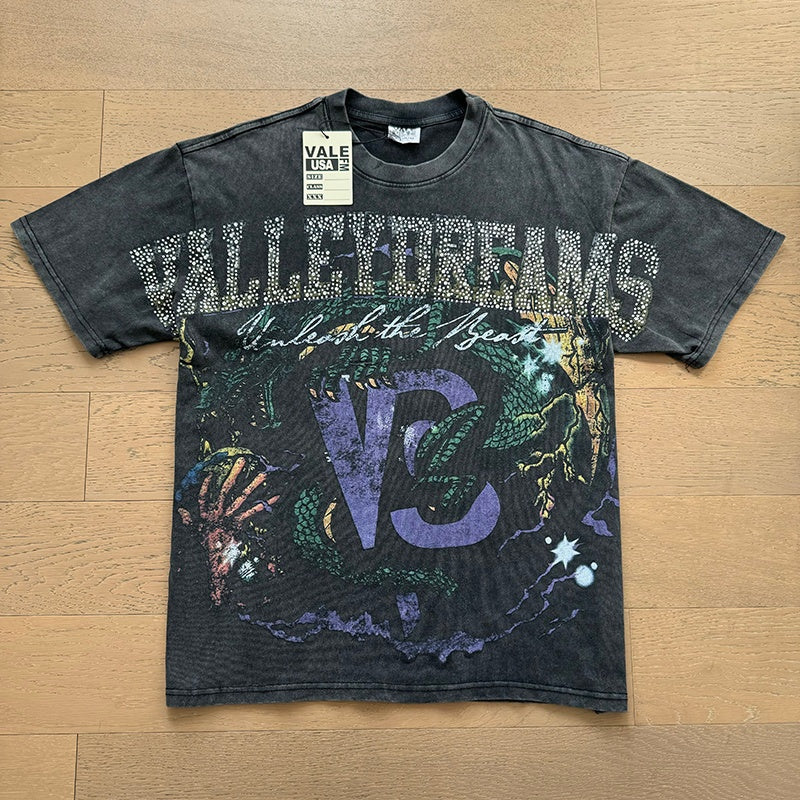 Valeforever Vale T Shirts Distressed vintage-style purple English letters