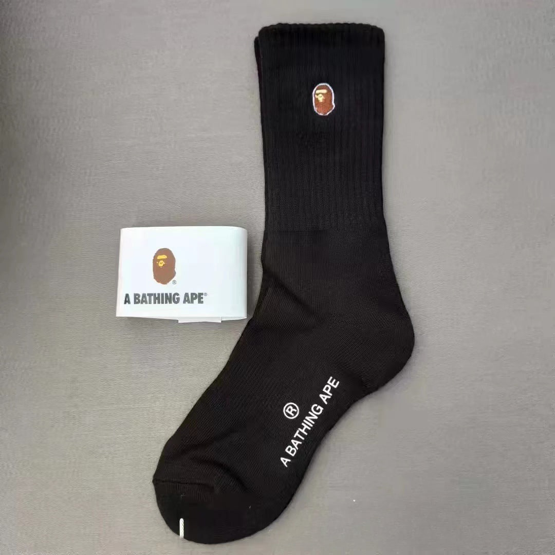 Bathing ape Socks Embroidered Socks Black and White Grey