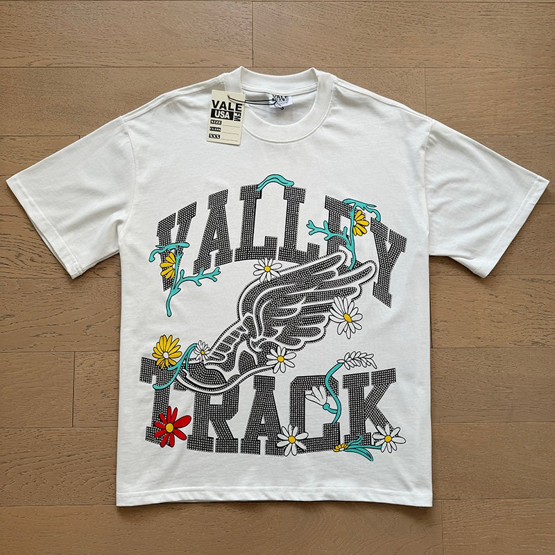 Valeforever Vale T Shirts Small white hot-fix rhinestone flowers