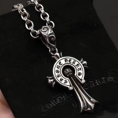 CHH Chrome heart Cross Necklace Men's and Women's Vintage Cross Letter Necklace