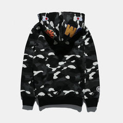 Bathing Ape Bape Hoodie Autumn and Winter Men's Shark Luminous Camouflage Brushed Shark Sweater Men's Hooded Casual Coat
