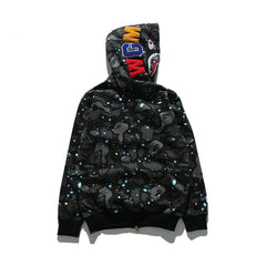 Bathing Ape Bape Hoodie Autumn and Winter Men's Shark Luminous Camouflage Brushed Shark Sweater Men's Hooded Casual Coat