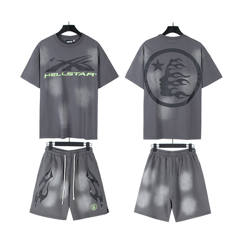 Hellstar T-Shirt And Shorts Two-Piece Set High-quality pure cotton high-street clothing
