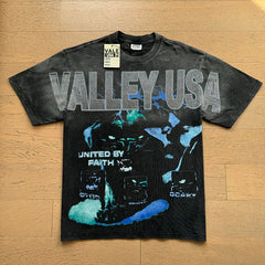 Valeforever Vale T Shirts Washed black with a distressed finish and hot-fix rhinestones.