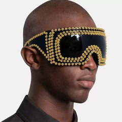 Trendy punk glasses oversized frame rivets