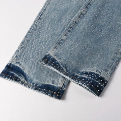 Mens trendy purple jeans 100% cotton Rhinestones #9137