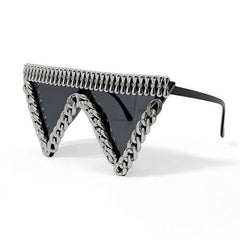 Trendy punk glasses metal chain triangle