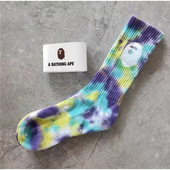 Bathing ape Socks Tall Tube Tie Dyeing Men and Women