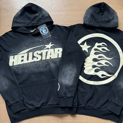 Hellstar Hoodie  Distressed French terry, high-street retro style.