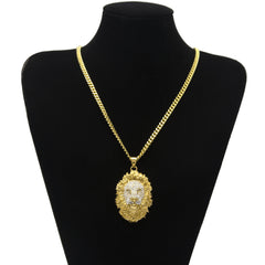 Jewelry Hip Hop Full Diamond Lion Head Pendant Necklace Animal Far East Jesus Pieces Royalty