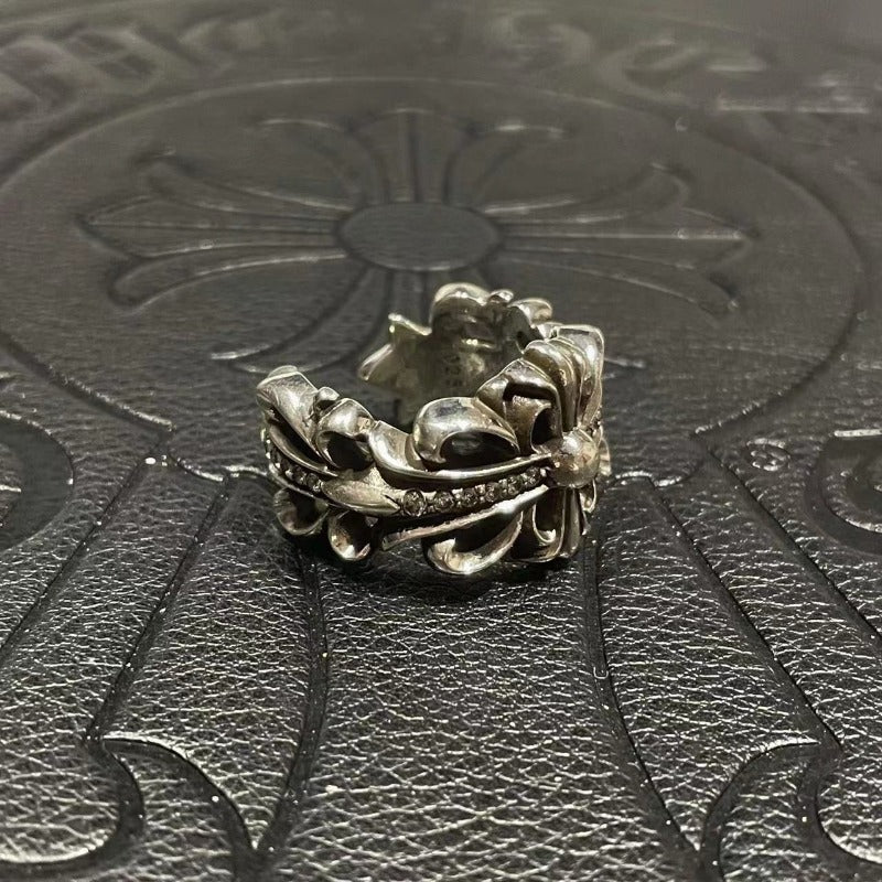 CHH Chrome heart Cross Ring with Diamonds in White Gold