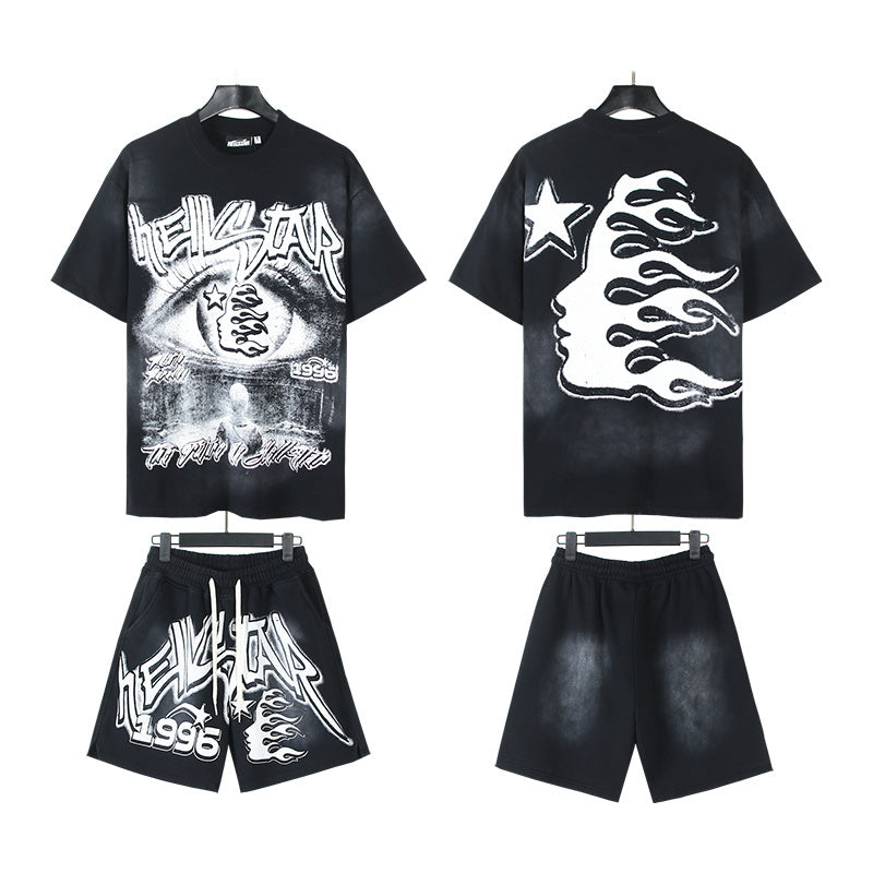 Hellstar T-Shirt And Shorts Two-Piece Set High-quality pure cotton high-street clothing