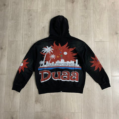 DUAA Hoodie Trendy Rhinestone-Embellished Distressed French Terry Hoodie