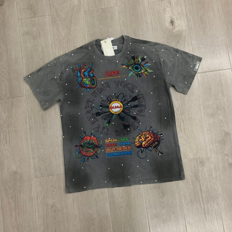 DUAA T shirts  American streetwear brand with hot-fix rhinestones and distressed details
