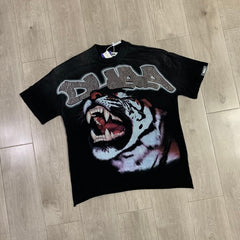 DUAA T shirts Distressed, ripped short-sleeve tee with rhinestone embellishment