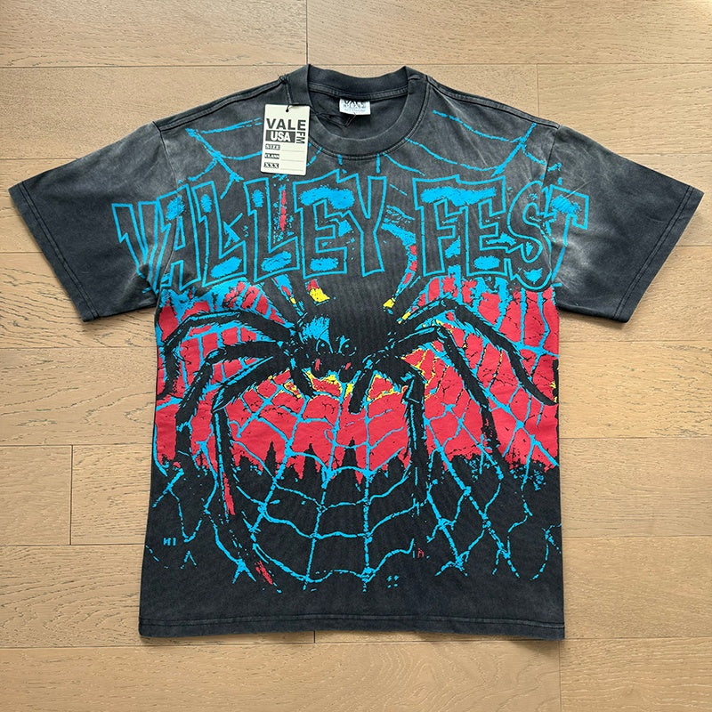 Valeforever Vale T Shirts Black washed, distressed spider graphic