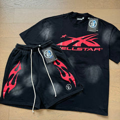 Hellstar T-Shirt And Shorts Two-Piece Set High-quality pure cotton high-street clothing