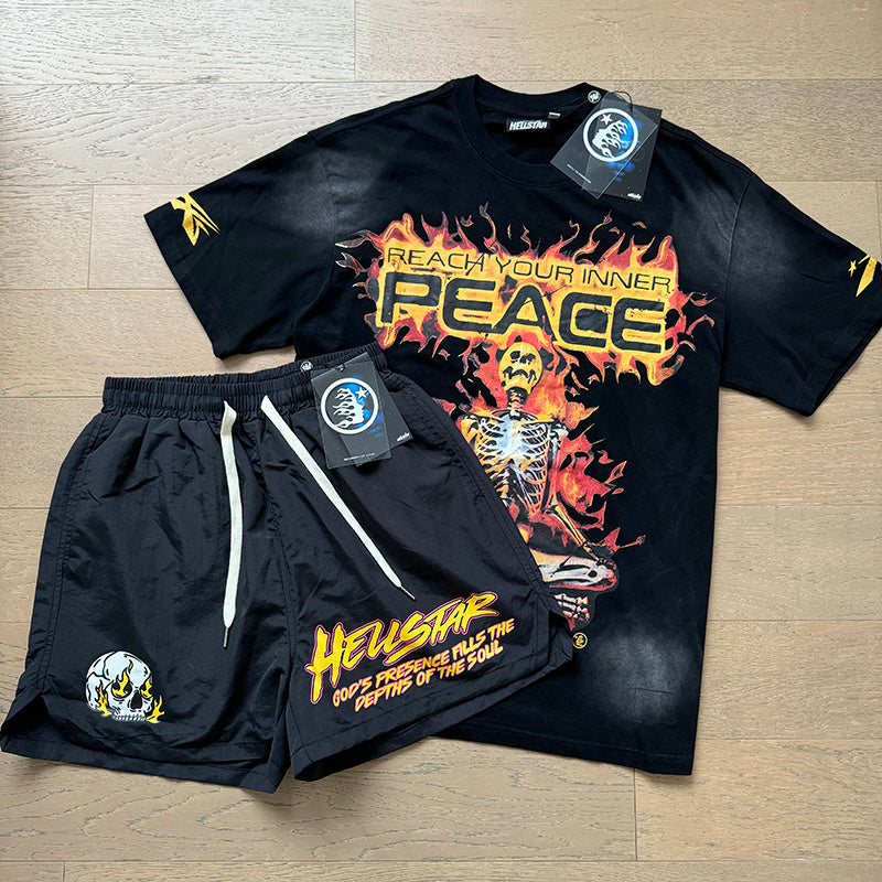 Hellstar T-Shirt And Shorts Two-Piece Set High-quality pure cotton high-street clothing