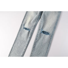 Mens trendy purple jeans 100% cotton High Street Distressed