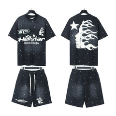 Hellstar T-Shirt And Shorts Two-Piece Set High-quality pure cotton high-street clothing