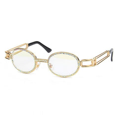 Trendy punk glasses small oval dot diamond sunshade