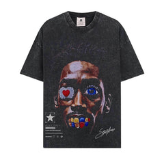 BIG FACE T shirts Pure Cotton High-Street Fashion