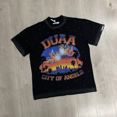 DUAA T shirts Los Angeles streetwear brand hot rhinestone