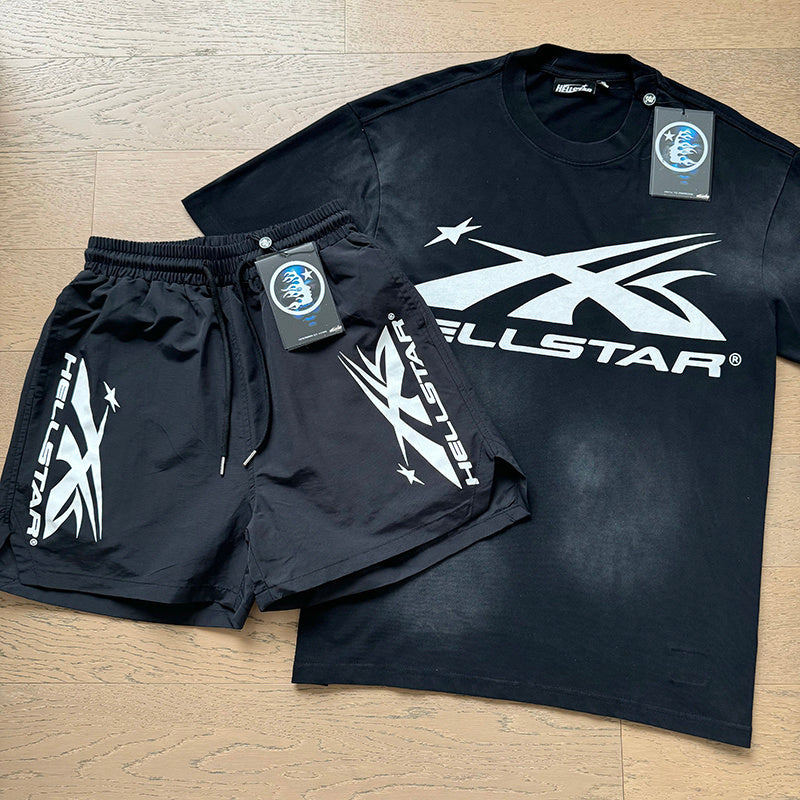 Hellstar T-Shirt And Shorts Two-Piece Set High-quality pure cotton high-street clothing