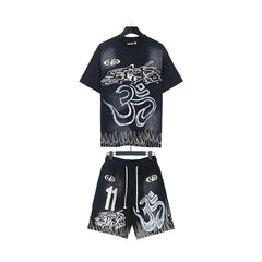 Hellstar T-Shirt And Shorts Two-Piece Set High-quality pure cotton high-street clothing