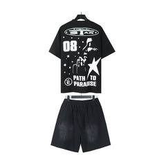 Hellstar T-Shirt And Shorts Two-Piece Set High-quality pure cotton high-street clothing