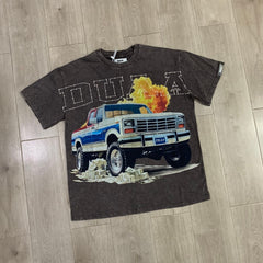 DUAA T shirts Trendy Streetwear Tee: Acid-Wash & Rhinestone Embellishment