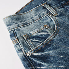 Mens trendy purple jeans 100% cotton Rhinestones #9138